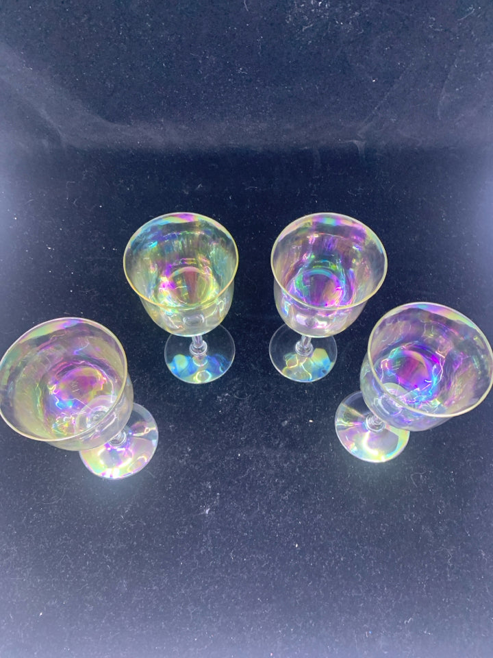 4 IRIDESCENT WINE GLASSES.