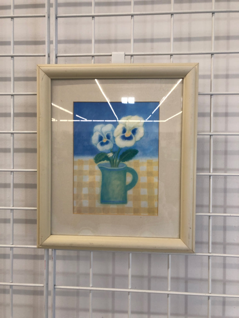 FRAMED PANSY FLORAL PRINT BY SUE WILLIAMS.
