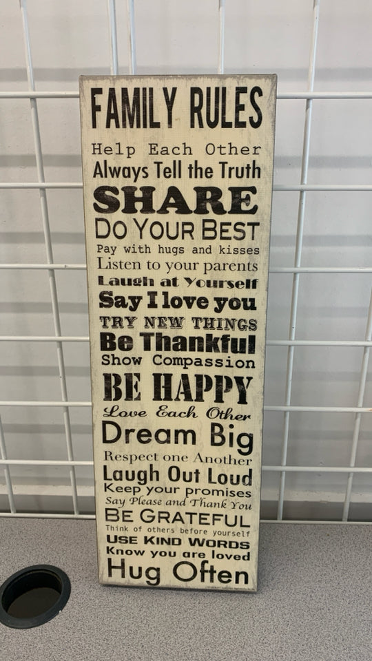 FAMILY RULES CANVAS SIGN.