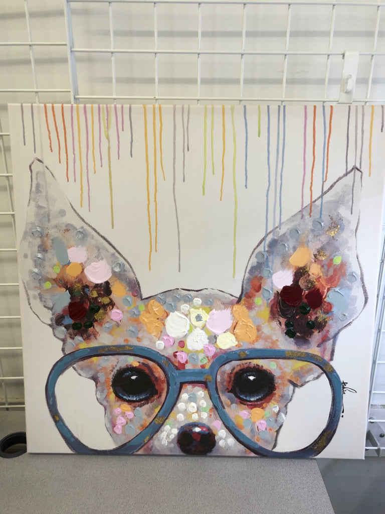 FRENCHIE WEARING GLASSES DOT PAINTING CANVAS.