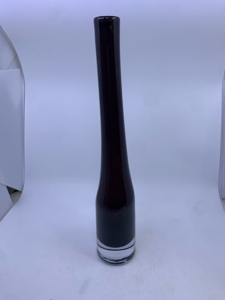HEAVY TALL DARK BROWN VASE.