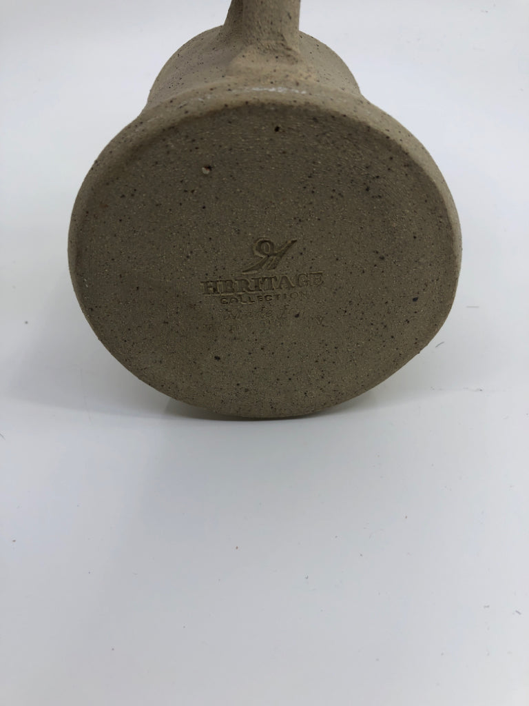 POTTERY PITCHER ROUGH OUTSIDE W/ WHITE GLAZE INSIDE HERITAGE COLLECTION.