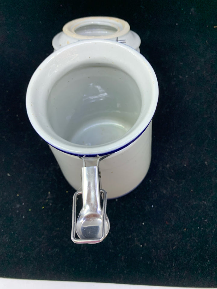 BLUE GREY CANISTER W METAL CLASP.