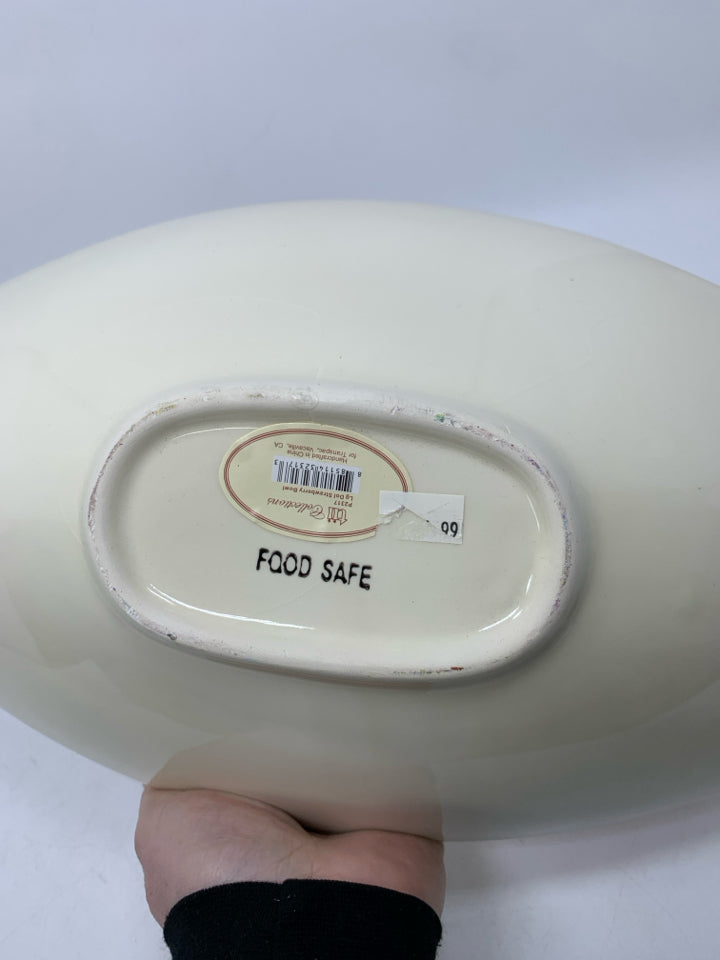 OVAL ROUNDED STRAWBERRY PRINT SERVING BOWL.