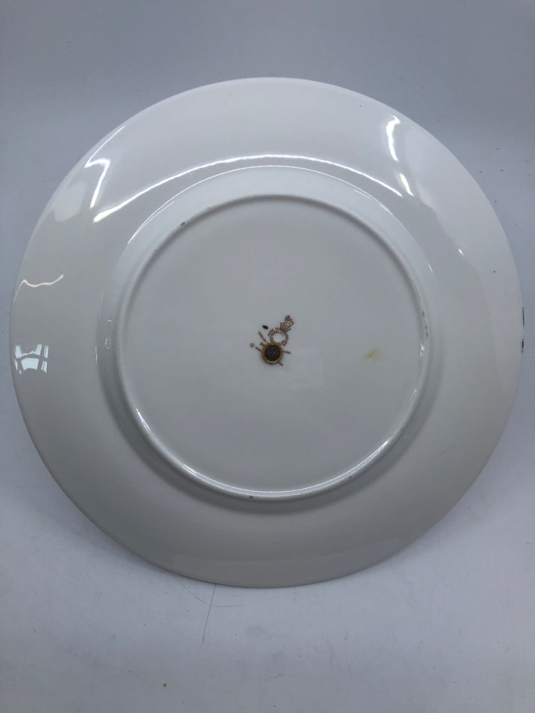 VTG PALE BLUE RIM W FLORAL SERVER W METAL HANDLE.