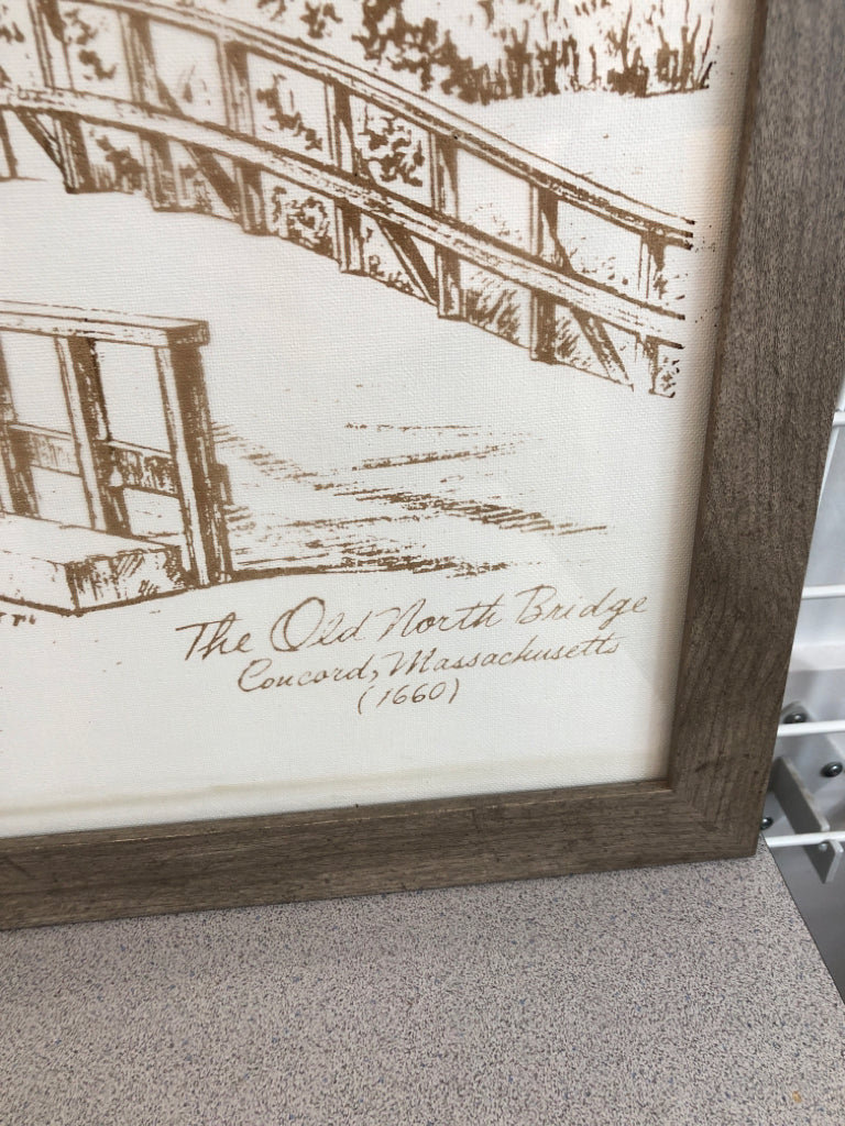 THE OLD NORTH BRIDGE - CONCORD MA FRAMED CANVAS PRINT.