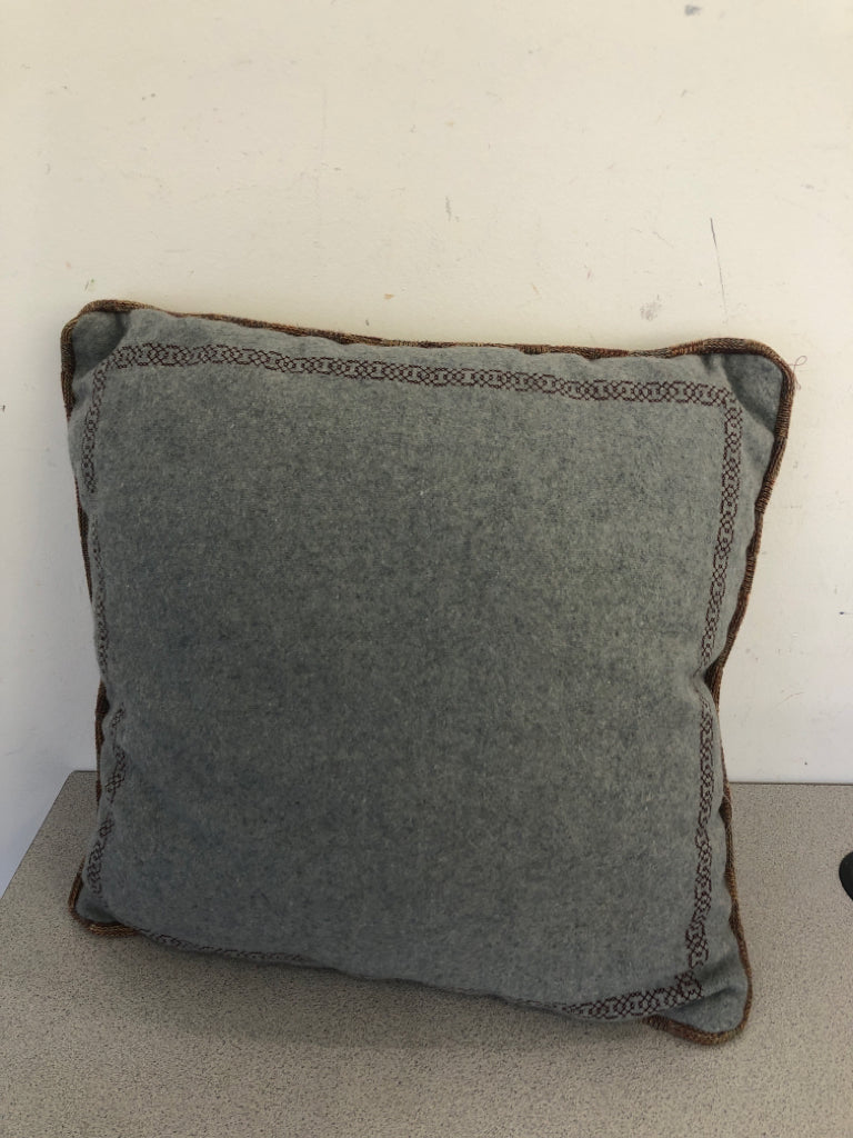 BLUE W BROWN ACCENTS SQUARE PILLOW.
