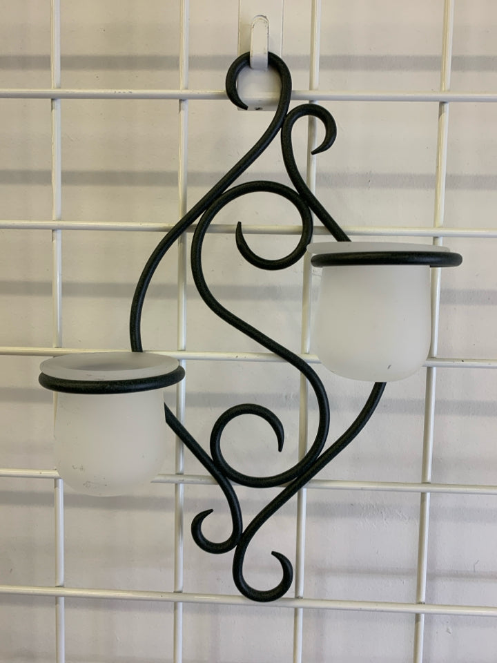 METAL SCROLL CANDLE HOLDER WALL SCONCE.
