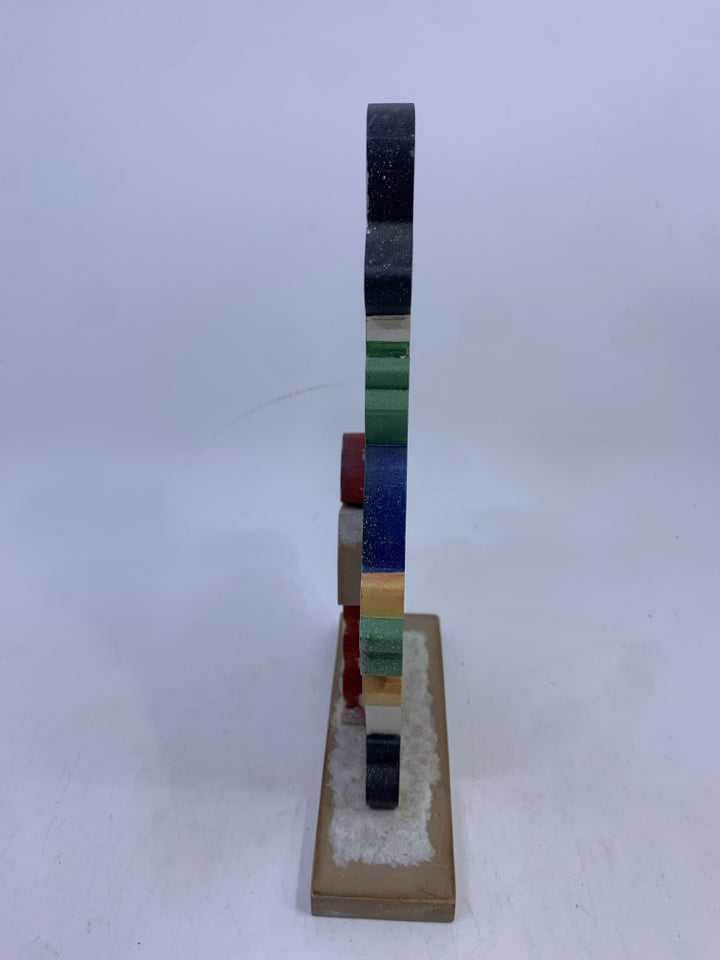 WOOD SNOWMAN BLUE COAT CANDY CANE "LET IT SNOW".