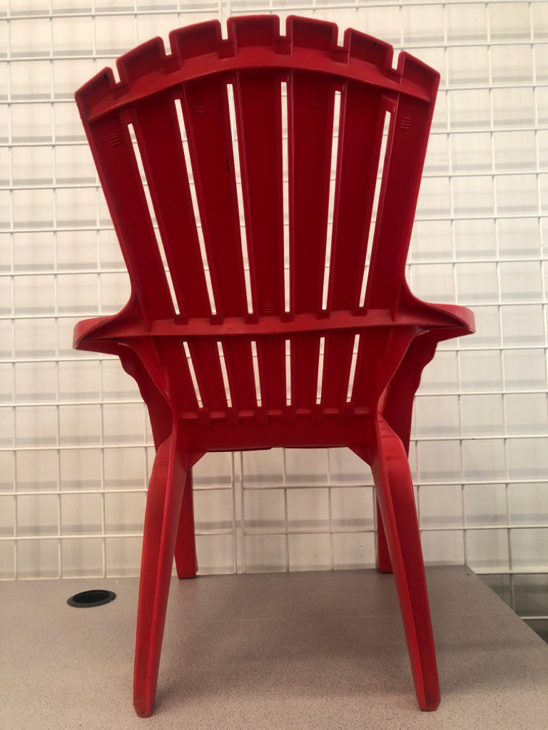 KIDS RED PLASTIC ADIRONDAK CHAIR.