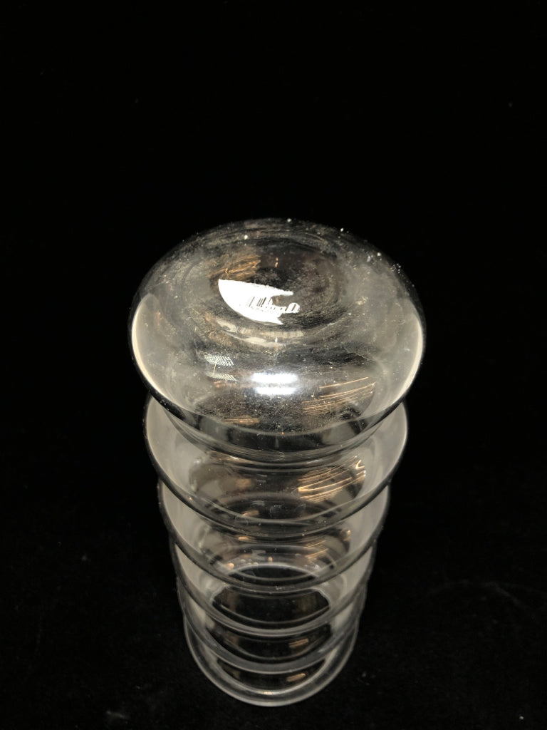 CLEAR GLASS STACKED WAVY VASE.
