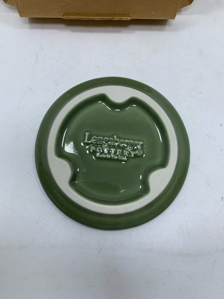 NIB SAGE GREEN PINT CROCK LID/ COASTER