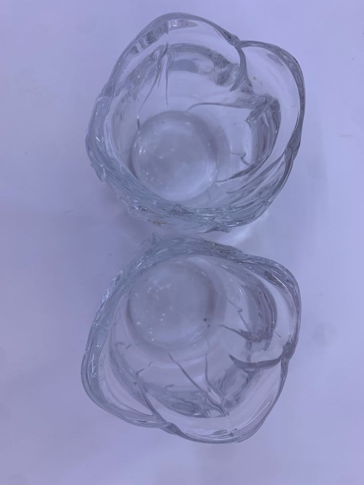 2 CLEAR TULIP CANDLE HOLDERS.