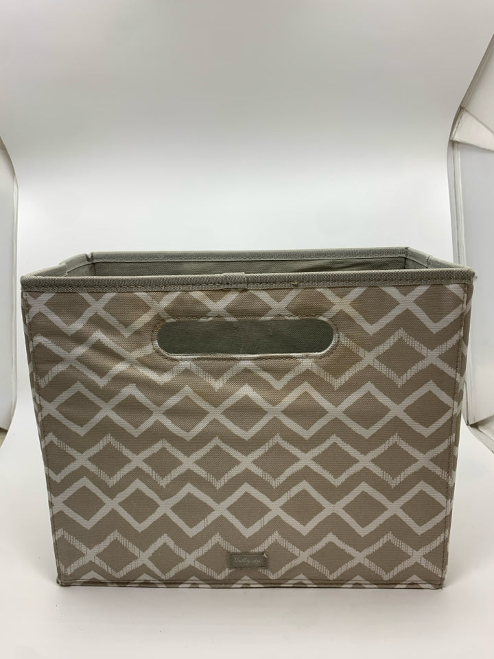 TAN W/WHITE LINES FABRIC MAGAZINE BIN.