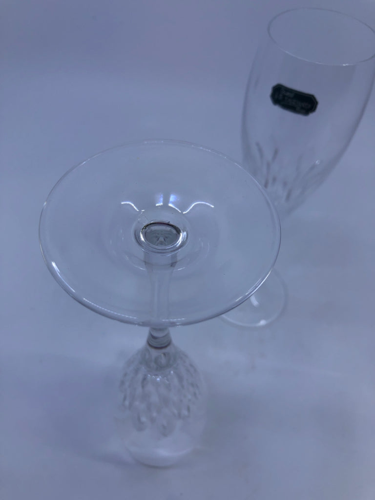 2 CRYSTAL CARVED BOTTOM CHAMPAGNE FLUTES- W STICKER.
