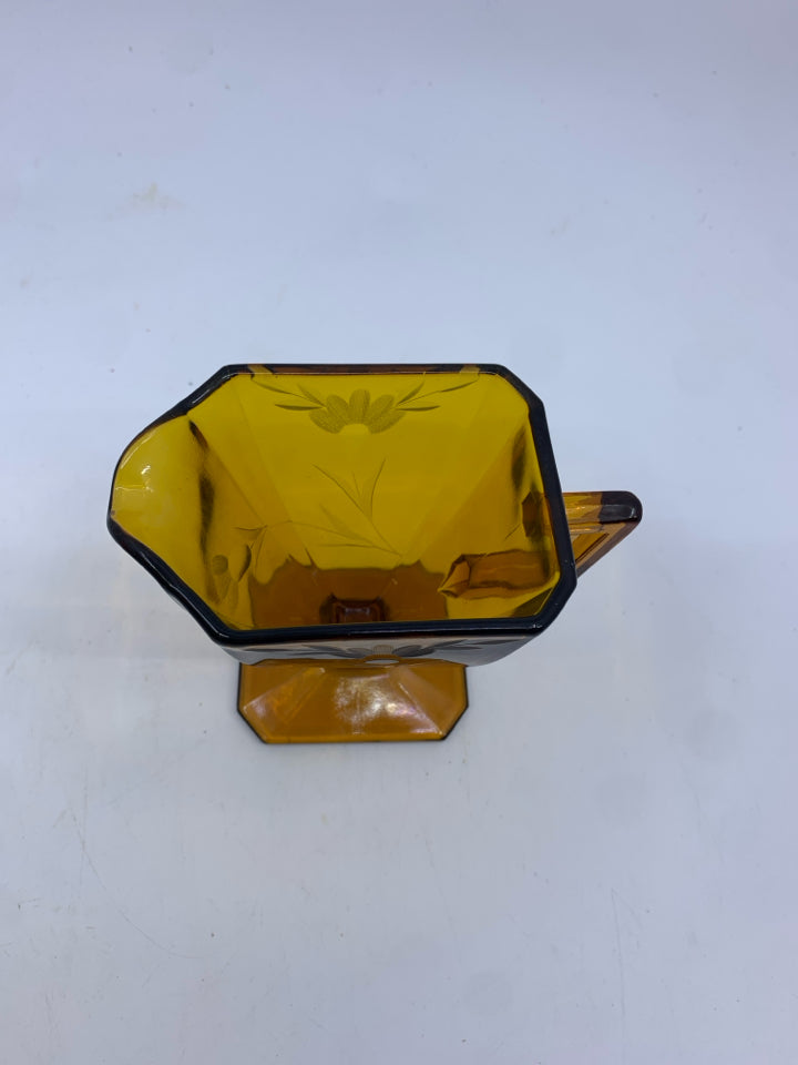 VTG AMBER GLASS ETCHED SUGAR AND CRAEMER.
