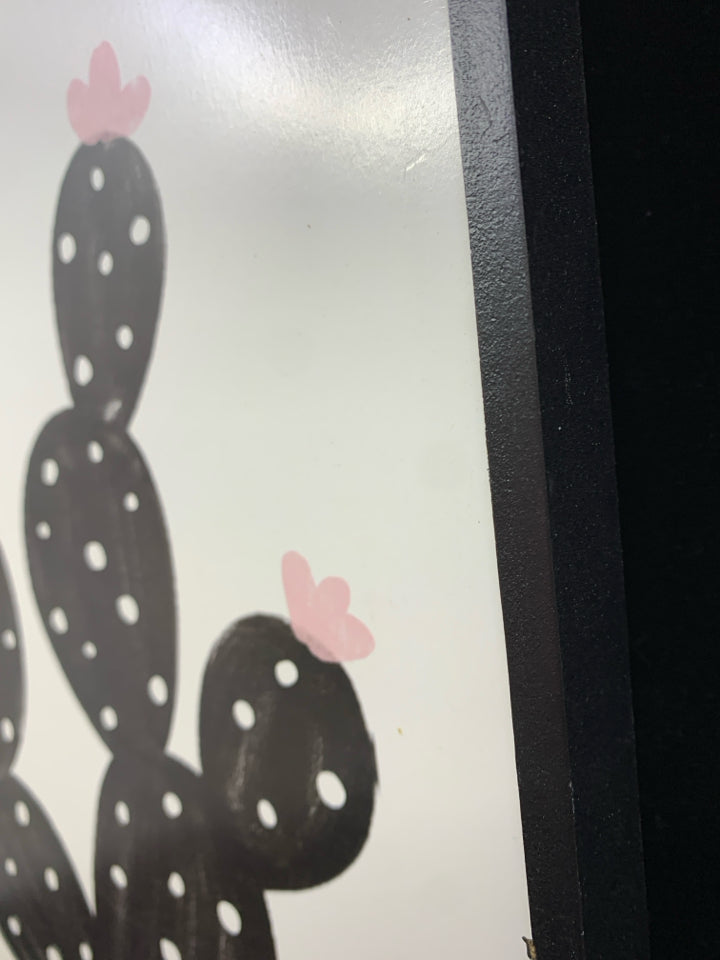 BLACK/WHITE PINK POLKA DOT CACTUS WALL HANGING.