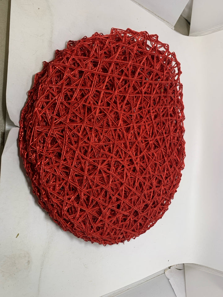 6 RED METALLIC TWINE CIRCLE PLACEMATS.
