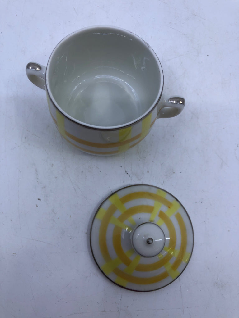 VTG ORANGE AND YELLOW SMALL SUGAR BOWL.