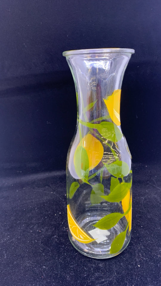 LEMONS PAINTED GLASS CARAFE.
