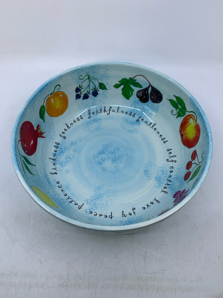 LIGHT BLUE SPONGE W/ ASSORTED FRUITS SERVING BOWL.