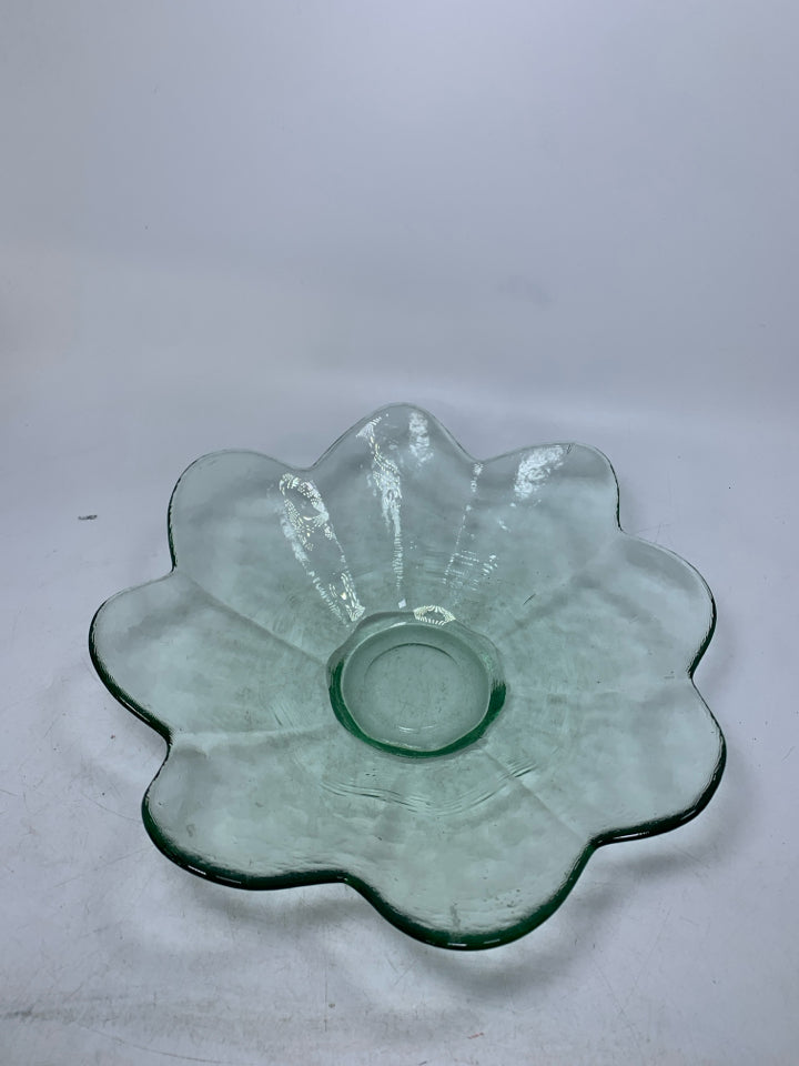 THICK TINTED FLOWER SHAPED GLASS BOWL.