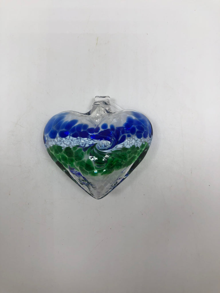 BLUE/GREEN BLOWN GLASS HEART.