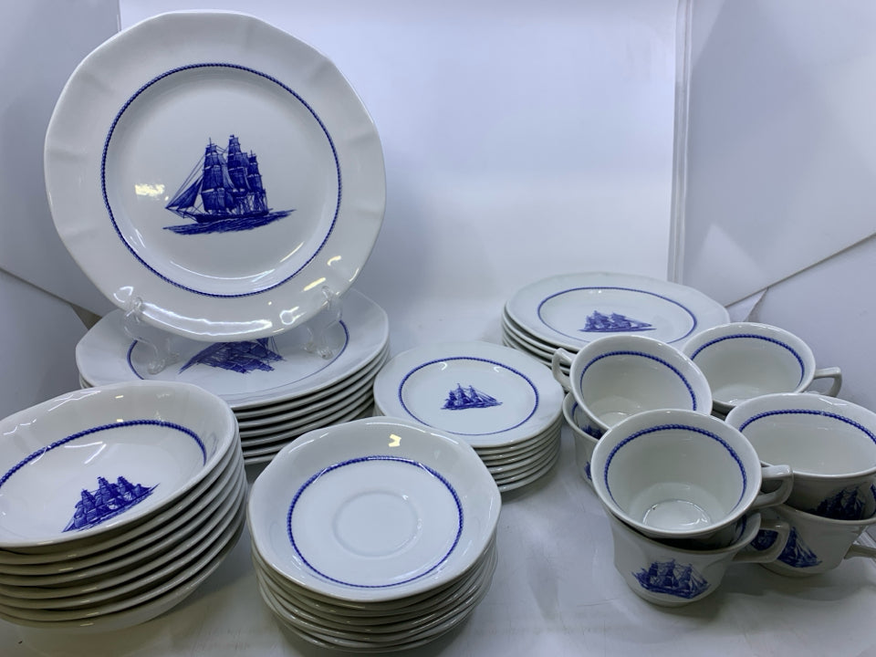48pc BLUE SAILBOAT- FLYING CLOUD SVC 8- DISH SET.
