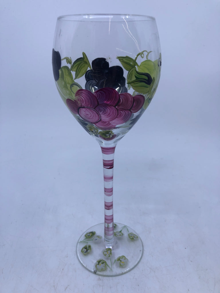 2 GRAPE PAINTED WINE GLASSES.