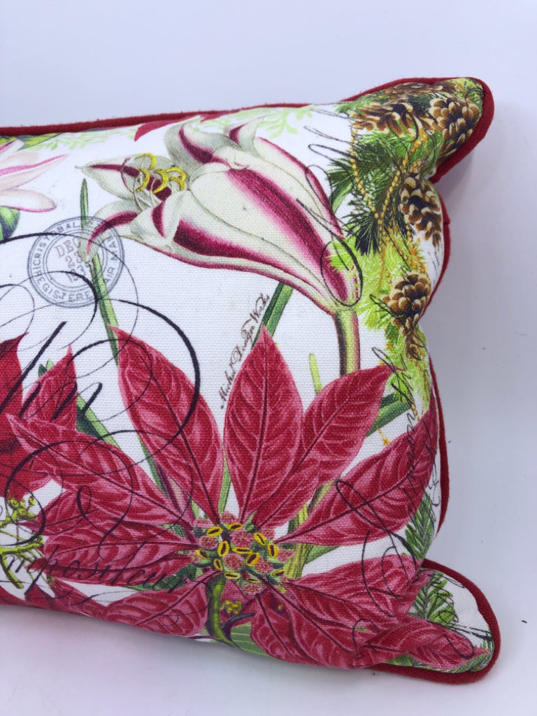 RED POINSETTIA RECTANGLE PILLOW.