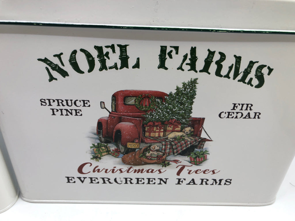 2PC NESTING WHITE METAL NOEL FARMS BINS.