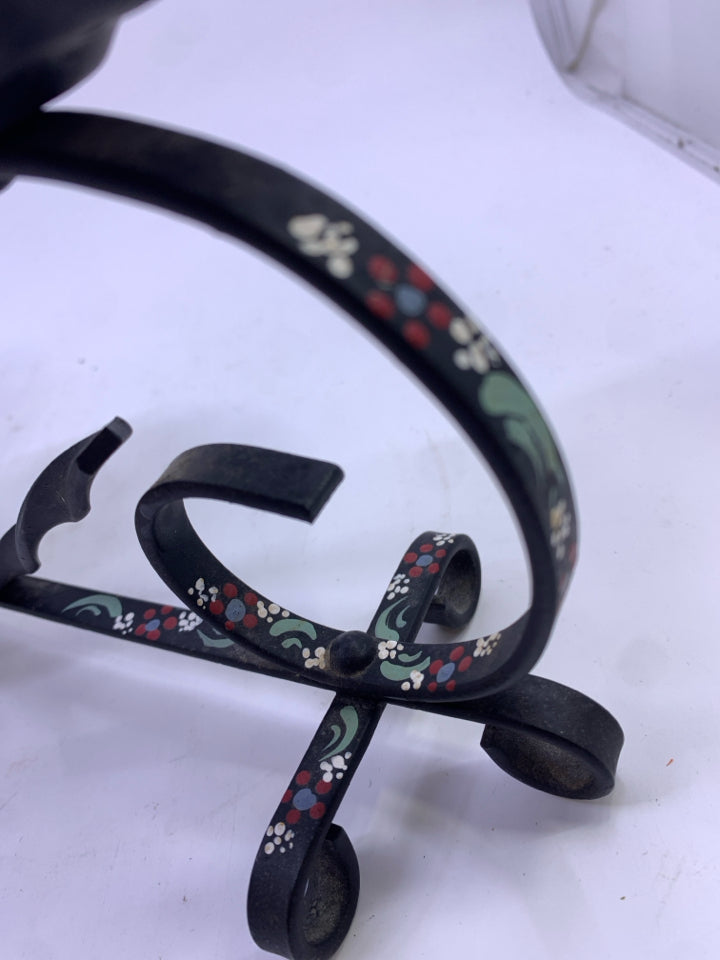 3 SECTION FLORAL PAINTED CANDLE HOLDER.