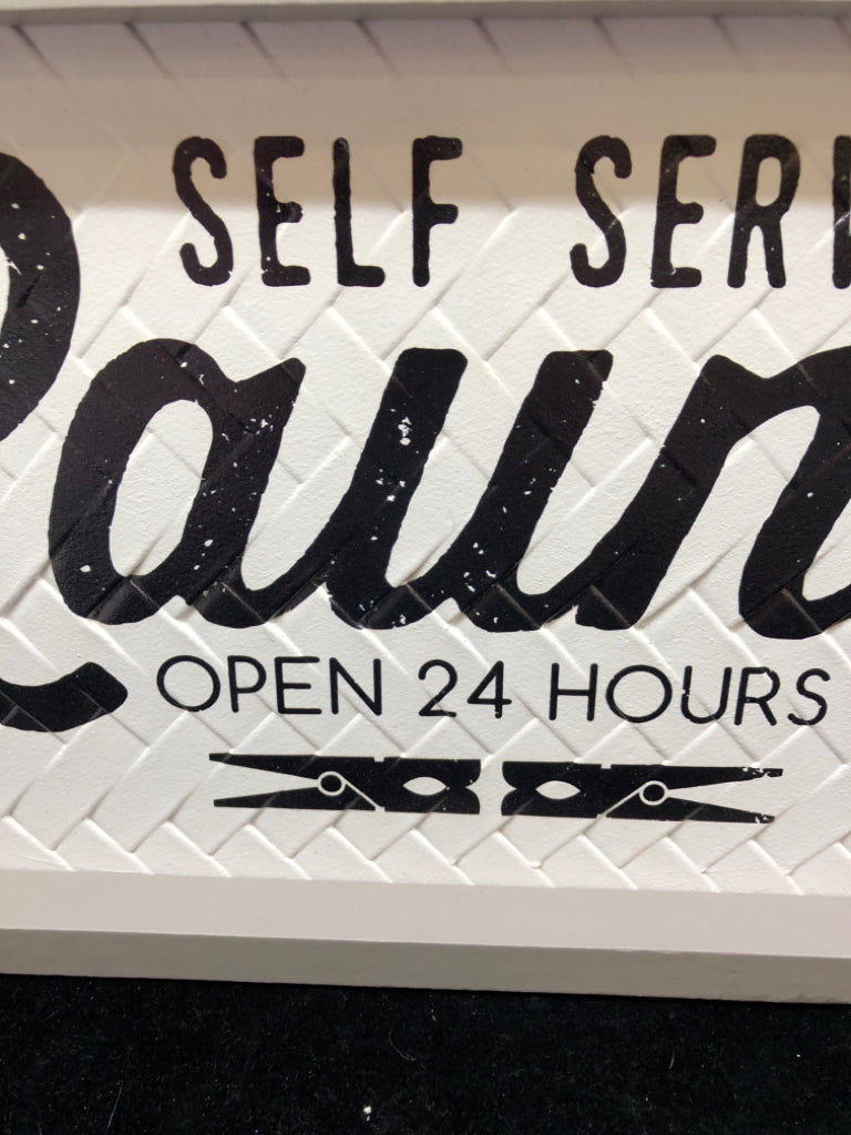 SELF SERVICE LAUNDRY WOOD WALL SIGN.