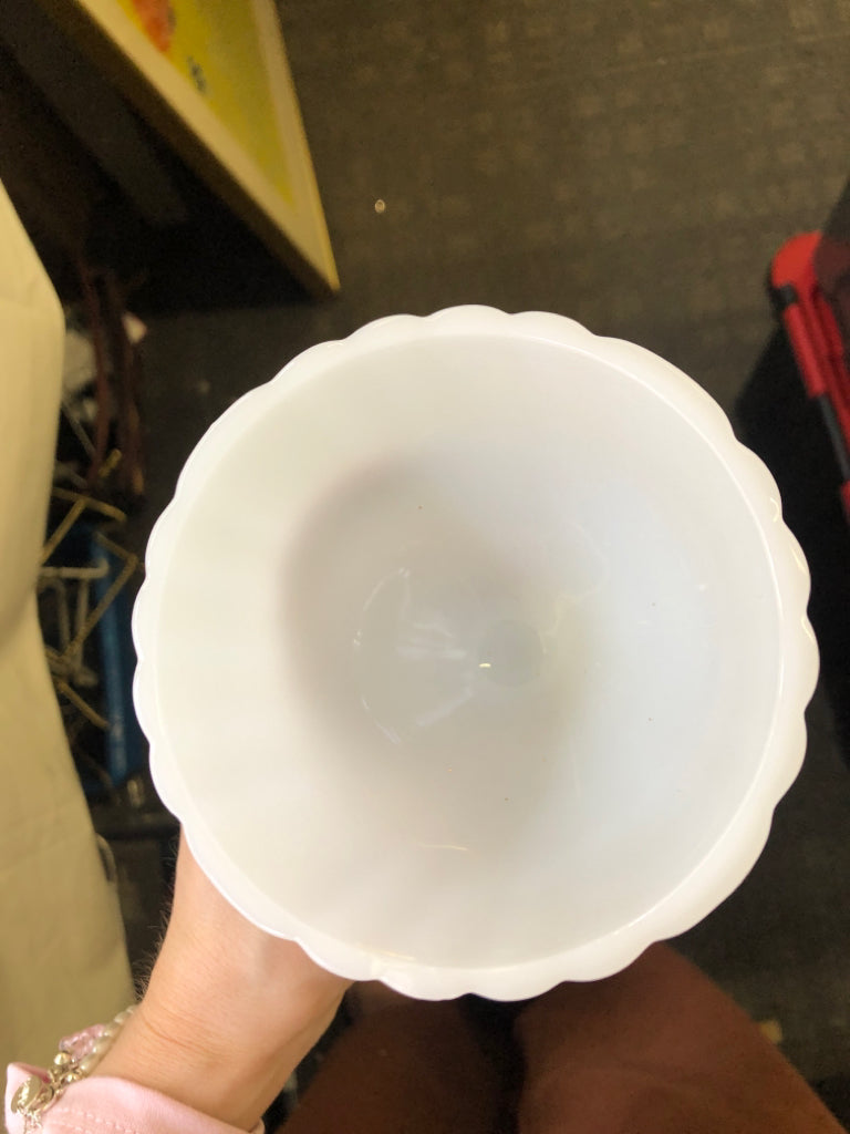 VTG FOOTED MILK GLASS DISH.