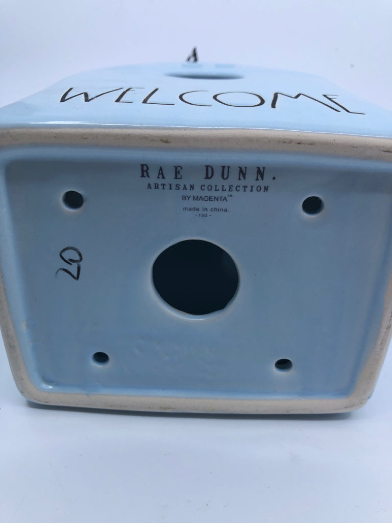 PALE BLUE WELCOME RAE DUNN BIRD HOUSE.