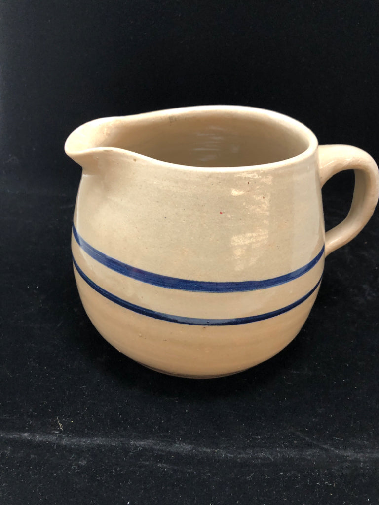 BLUE STRIPED POTTERY PITCHER.