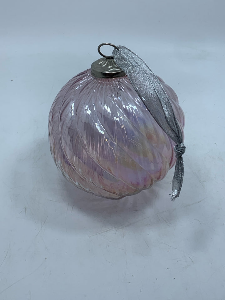 LARGE SWIRL IRIDESCENT GLASS ORNAMENT.