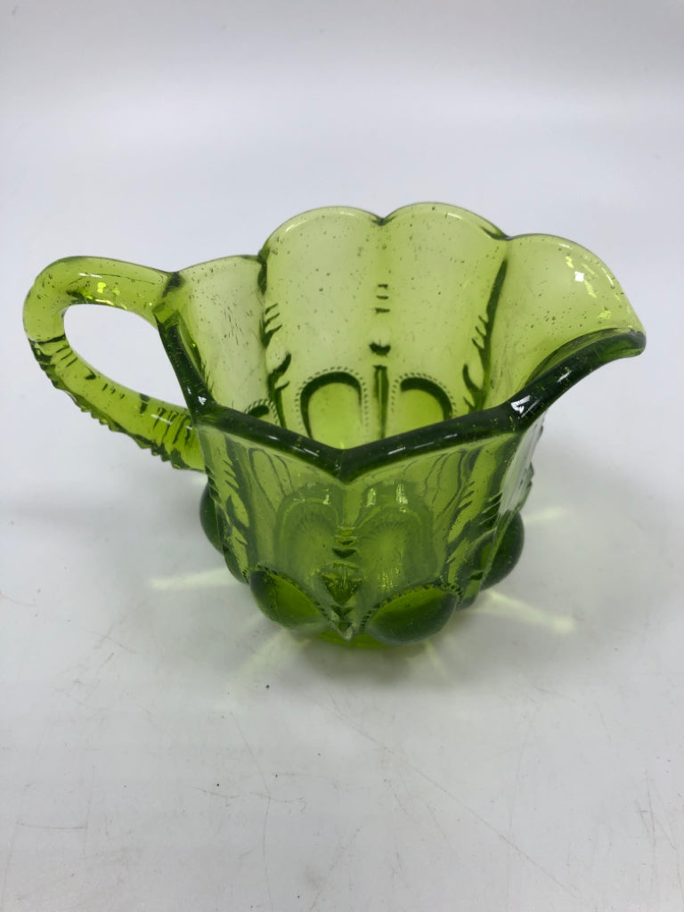 VTG GREEN DEPRESSION GLASS CREAMER.