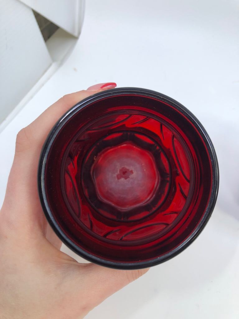 4 VTG CRANBERRY THUMBPRINT GOBLETS.