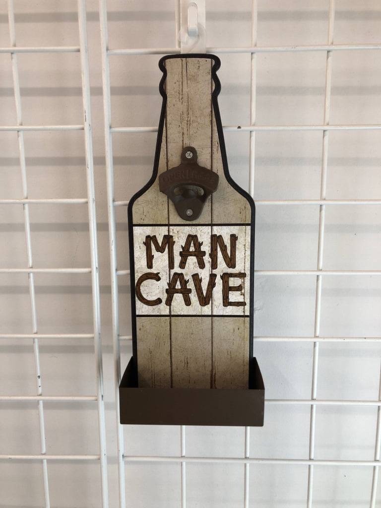 MAN CAVE BOTTLE OPENER WALL HANGING.