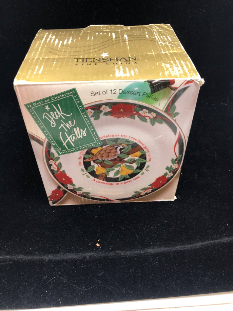 NIB TWELVE DAYS OF CHRISTMAS DESSERT PLATES.