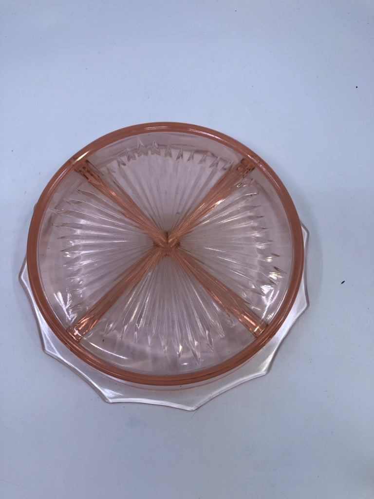 VTG DIVIDED PINK DEPRESSION GLASS SERVER.