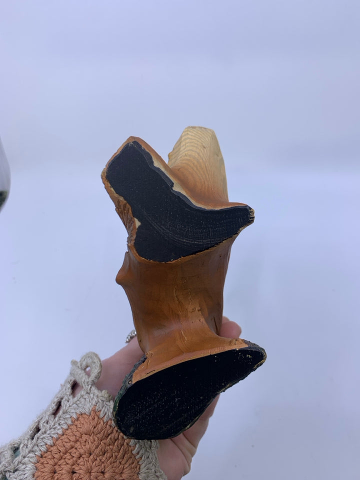 MALE LION ON ROCK COVERED BY TREE W/ LIONESS BELOW CARVED.