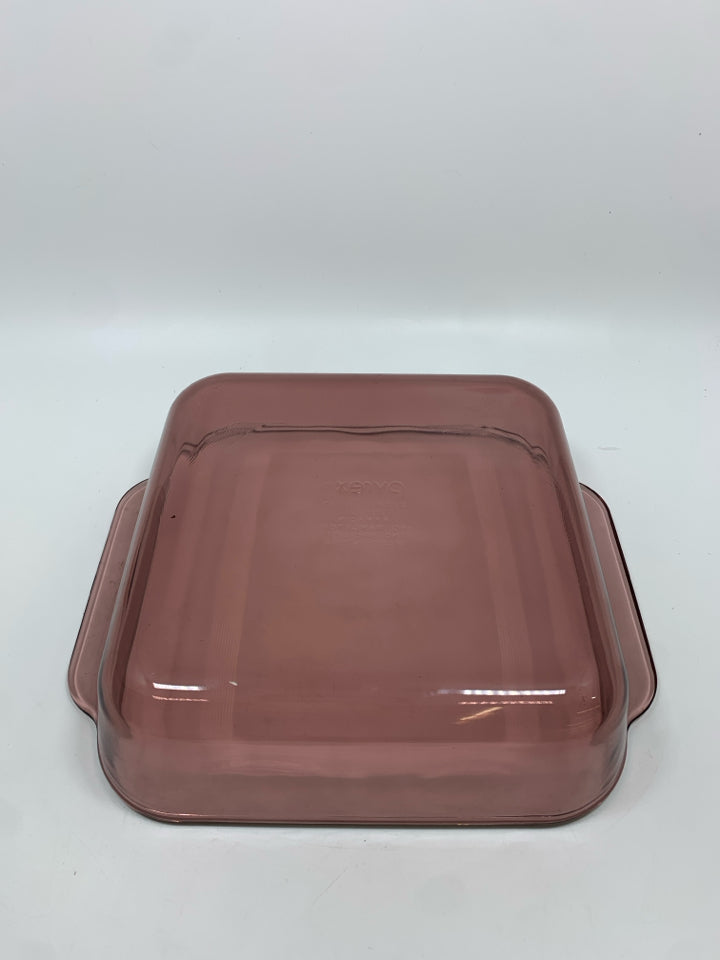 PYREX PURPLE GLASS SQUARE BAKING DISH.