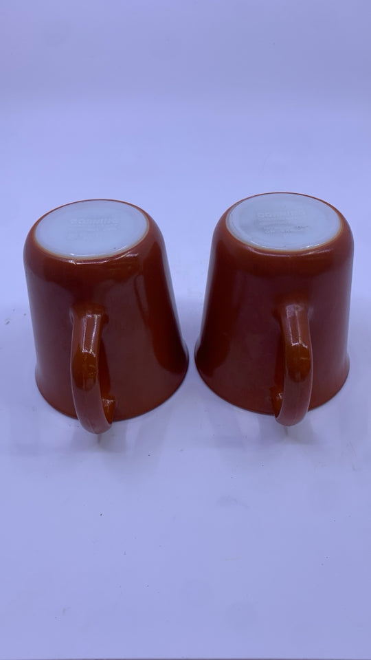 2 VTG BURNT ORANGE CORNING WARE MUGS.