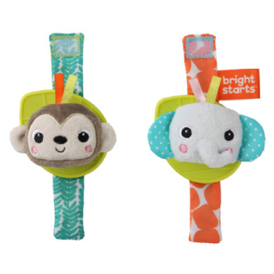 Bright Starts Rattle & Teethe Wrist Pals Toy - Monkey & Elephant -
