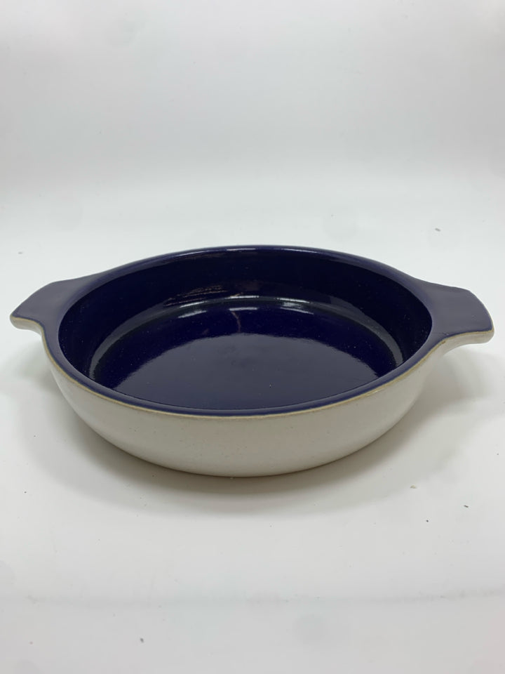 BLUE STONEWARE OVAL AU GRATIN DISH.