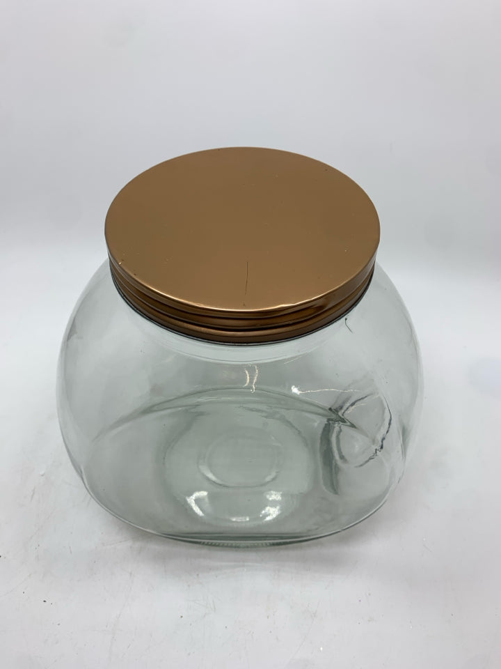 GLASS CANISTER W/METAL LID.