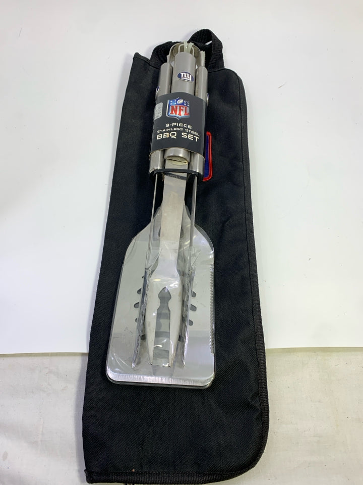 NIP NY GIANTS 3-PIECE STAINLESS STEEL BBQ SET W/BAG