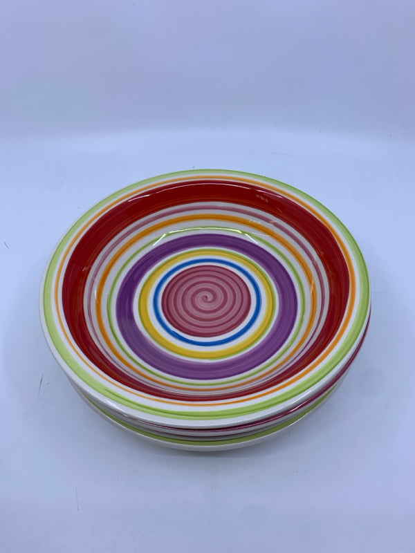 4 COLORFUL STRIPED BOWLS.